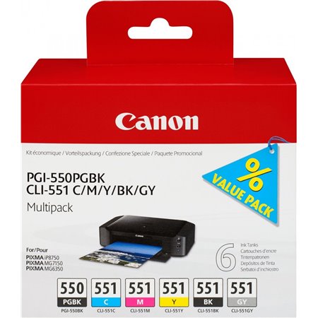 Tinta Canon PGI-550/CLI-551 Pack Negro/Color (6496B005)