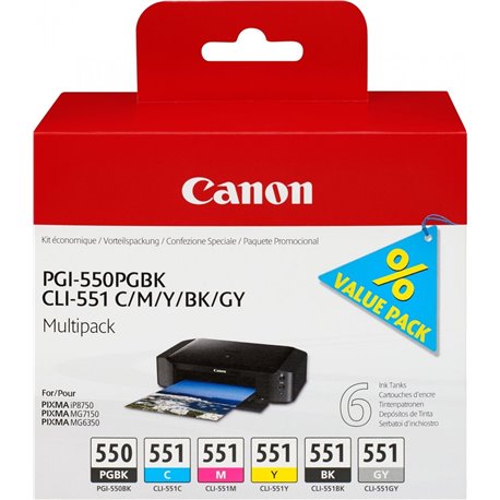 Tinta Canon PGI-550/CLI-551 Pack Negro/Color (6496B005)