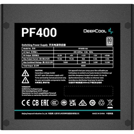 Fuente DeepCool PF400 400W ATX 80+ (R-PF400D-HA0B-EU)