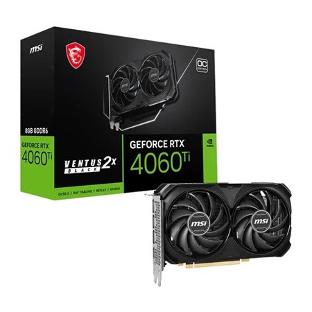 VGA MSI RTX 4060 TI 8G VENTUS 2X BLACK E1 OC,NV,RTX4060TI,GDDR6,8GB,128BIT,HDMI+3DP (2 VENTILADORES)