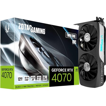 VGA ZOTAC RTX 4070 TWIN EDGE OC,NV,RTX4070,GDDR6,12GB,192BIT,HDMI+3DP,2 VENTILADORES (ZT-D40740H-10M)