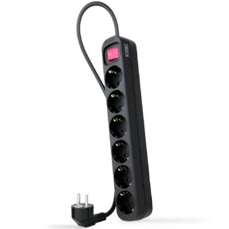 REGLETA NANOCABLE 6 SCHUKOS INTERRUPTOR 1,4M BLACK