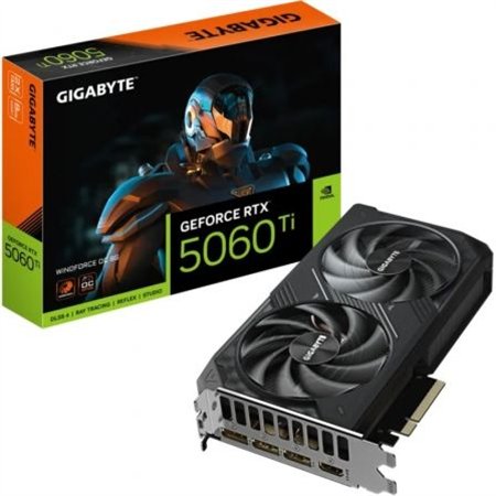 GIGABYTE GeForce RTX 5060 Ti WINDFORCE OC 8G Tarjeta Gráfica – 8 GB GDDR7, 128 bits, PCI-E 5.0, 2587 MHz Frecuencia del núcleo, 