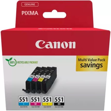 Tinta Canon CLI-551 Pack Negro/Tricolor (6509B015)