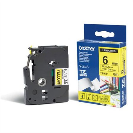 Cinta Brother 6mm 8m Negro sobre Amarillo (TZe-611)