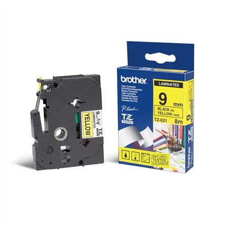 Cinta Rotuladora BROTHER 9mm Negro/Amarillo (Tze-621)