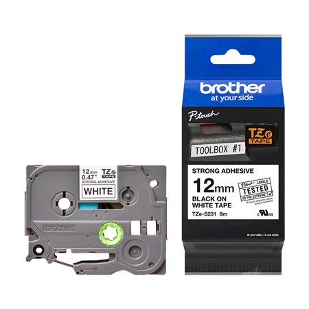 Cinta BROTHER 12mm 8m Negro sobre Blanco (TZe-S231)