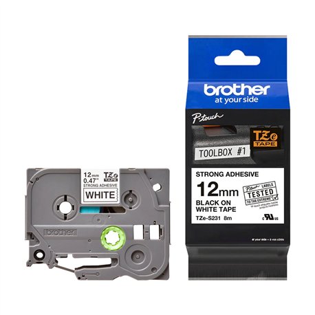 Cinta BROTHER 12mm 8m Negro sobre Blanco (TZe-S231)