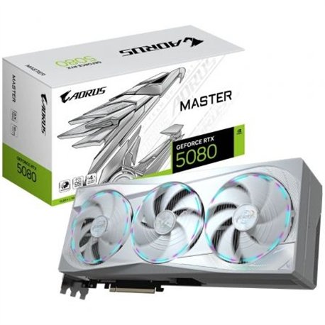 GIGABYTE AORUS GeForce RTX 5080 MASTER ICE 16G Tarjeta Gráfica - 16GB GDDR7, 256 bits, PCI-E 5.0, 2805MHz Core Clock, 3 x DP 2.1