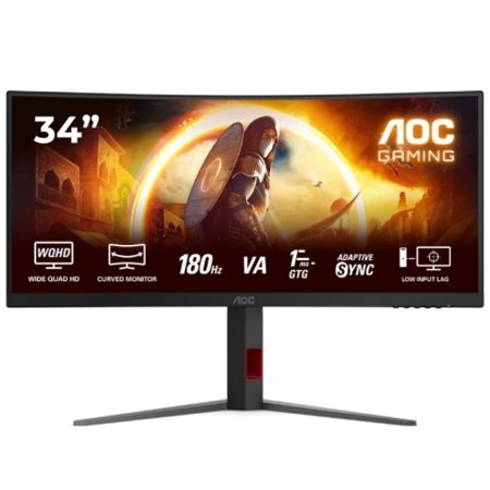 MONITOR GAMING AOC 34 WQHD 180HZ ULTRAPANORAMICO CURVO ERGONOMICO HDMI DISPLAYPORT BLACK