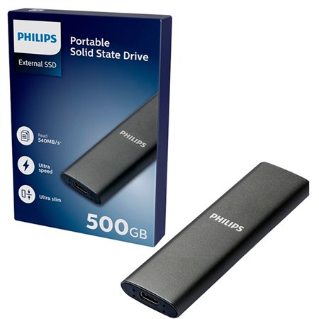 SSD Philips Slim 500Gb SATA USB-C 3.0 Gris (FM50SS031P)
