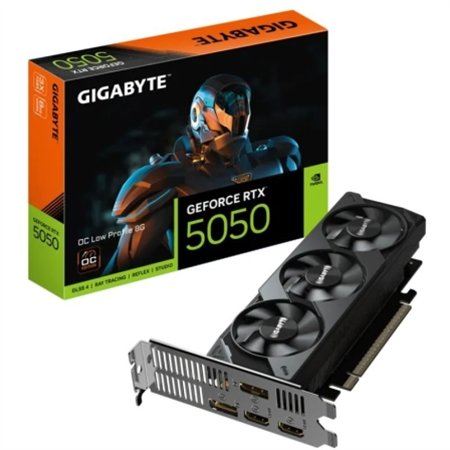 GIGABYTE GeForce RTX 5050 OC Low Profile 8G Tarjeta Gráfica - 8GB GDDR6, 128bit, PCI-E 5.0, 2587MHz Frecuencia del núcleo, 2 x D