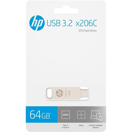 Pendrive HP HPFD206C 64Gb USB-A/C Plata (HPFD206C-A-64)