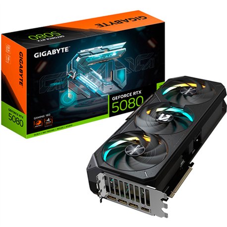 GIGABYTE GeForce RTX 5080 GAMING 16G Tarjeta Gráfica - 16GB GDDR7, 256 bits, PCI-E 5.0, 2617MHz Core Clock, 3 x DisplayPort, 1 x