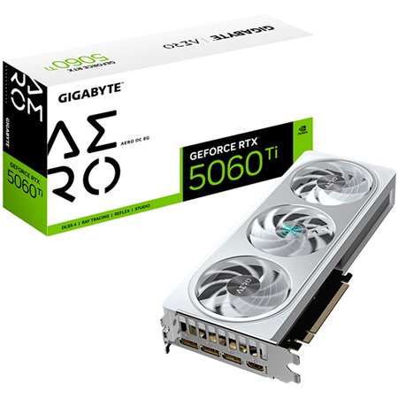 GIGABYTE GeForce RTX 5060 Ti AERO OC 8G Tarjeta Gráfica – 8 GB GDDR7, 128 bits, PCI-E 5.0, 2647 MHz Frecuencia del núcleo, 3 x D