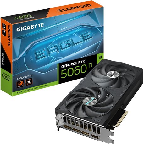 GIGABYTE GeForce RTX 5060 Ti EAGLE OC 8G Tarjeta Gráfica – 8 GB GDDR7, 128 bits, PCI-E 5.0, 2617 MHz Frecuencia del núcleo, 3 x 