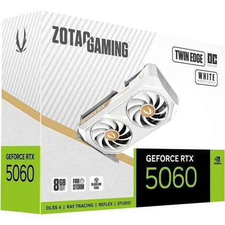 VGA ZOTAC RTX 5060 TWIN EDGE OC 8GB WHITE VERSION,NV,RTX5060,8GB,GDDR7,128BIT,1HDMI+3DP,2 VENTILADORES (ZT-B50600Q-10M)