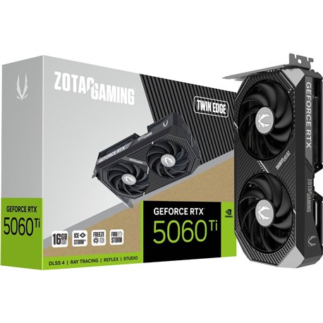 VGA ZOTAC RTX 5060 TI 16GB TWIN EDGE,NV,RTX5060TI,16GB,GDDR7,128BIT,1HDMI+3DP,2 VENTILADORES (ZT-B50620E-10M)