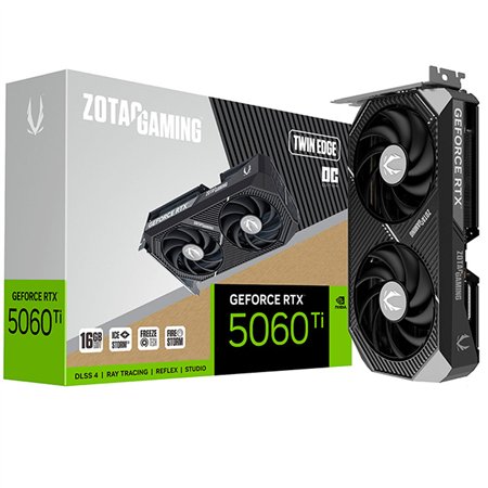 VGA ZOTAC RTX 5060 TI 16GB TWIN EDGE OC,NV,RTX5060TI,16GB,GDDR7,128BIT,1HDMI+3DP,2 VENTILADORES (ZT-B50620H-10M)
