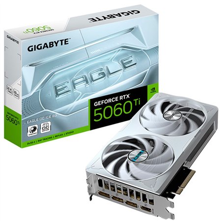 GIGABYTE GeForce RTX 5060 Ti EAGLE OC ICE 8G Tarjeta Gráfica – 8 GB GDDR7, 128 bits, PCI-E 5.0, 2617 MHz Frecuencia del núcleo, 