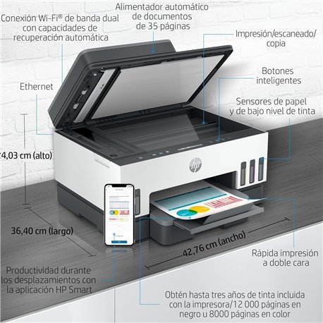 Multif HP Smart Tank 7305 A4 Color WiFi Dúplex (28B75A)