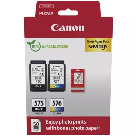 Tinta Canon PG-575/CL-576 Negro/Color +Papel (5438C004)