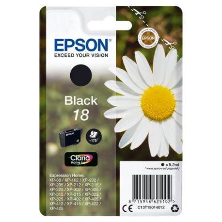 Tinta Epson T1801 Negro 175p XP102/202/205/212/215/302/305/312/315/402/405/412/415