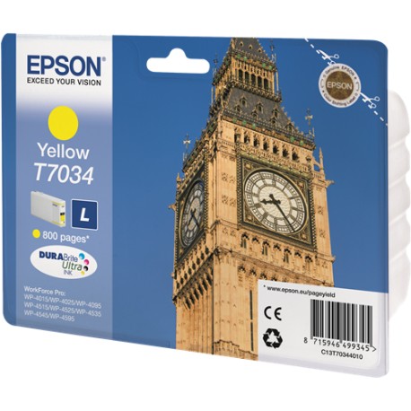 Tinta Epson T7034 Yellow L 800p WP-4015DN/WP-4025DW/WP-4095DN/WP-4515DN/WP-4525DNF/WP-4535DWF/WP-4545DTWF/WP-4595DNF