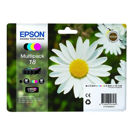 Tinta EPSON Pack Negro/Tricolor 18 Margarita T1806