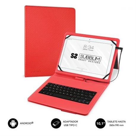 Funda con Teclado SUBBLIM 10.1" mUsb Usb-C Rojo(USB002)