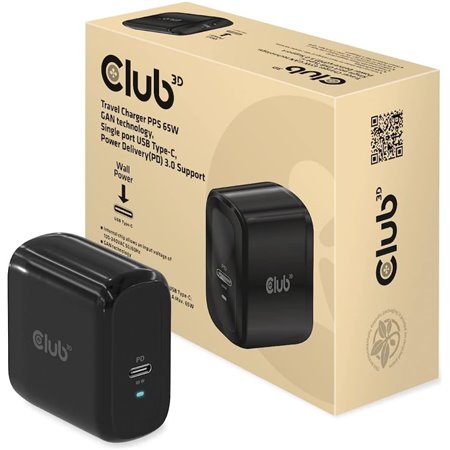 Cargador de Viaje Club 3D 65W USB-C Negro (CAC-1905EU)