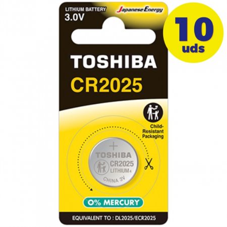 Pack 10 Pilas de Botón Toshiba CR2025 Litio 3V