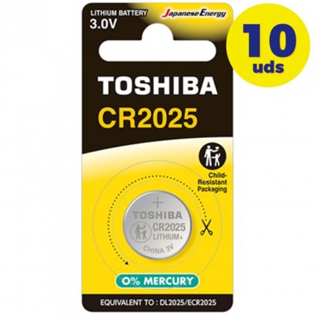 Pack 10 Pilas de Botón Toshiba CR2025 CP-1C 3V