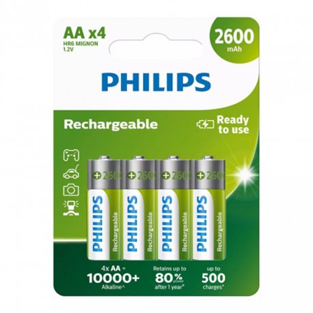 Pack 4 Pilas Philips AA Recargables 1.2V (R6B4B260/10)