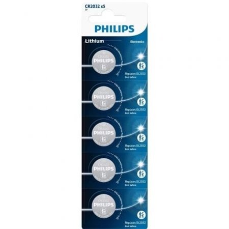 Pack 5 Pilas de Botón Philips Litio 3V (CR2032P5/01B)