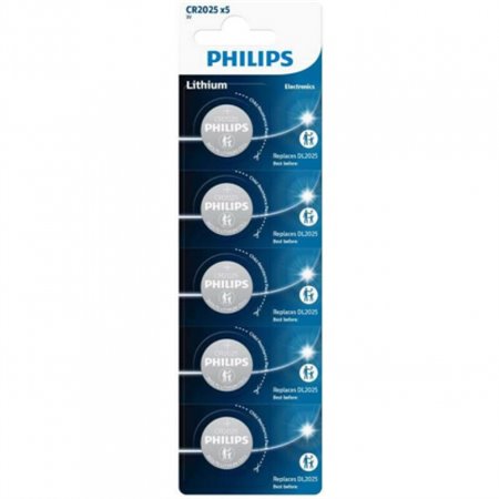 Pack 5 Pilas de Botón Philips Litio 3V (CR2025P5/01B)