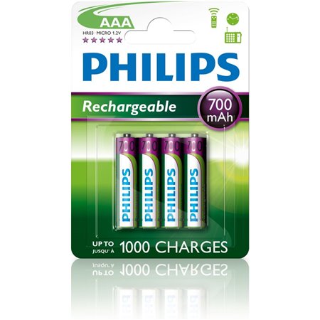 Pack 4 Pilas Philips AAA Recargables 1.2V (R03B4A70/10)