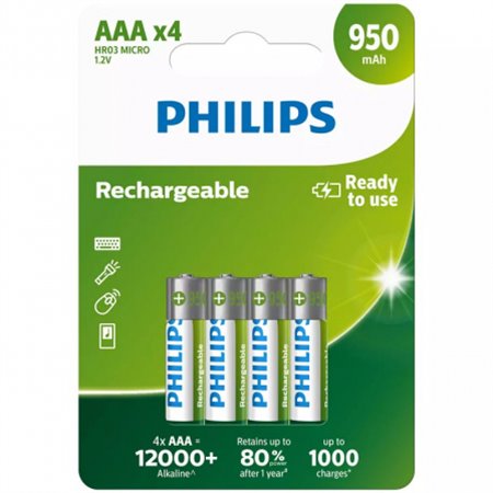 Pack 4 Pilas Philips AAA Recargables 1.2V (R03B4A95/10)
